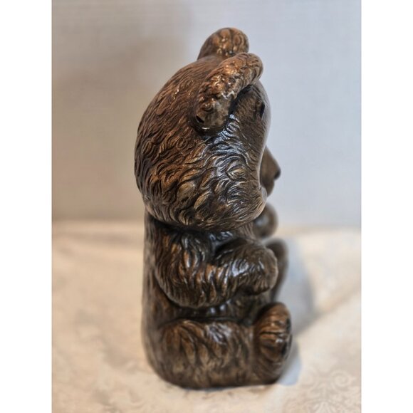 Vintage Brown Teddy Bear Ceramic Coin Bank 11.5” Hand Painted w Brown Eyes Super - Picture 6 of 7